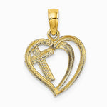 10K / 14K Yellow with Rhodium W/ Rhodium Cross In Heart Charm - Product Photo