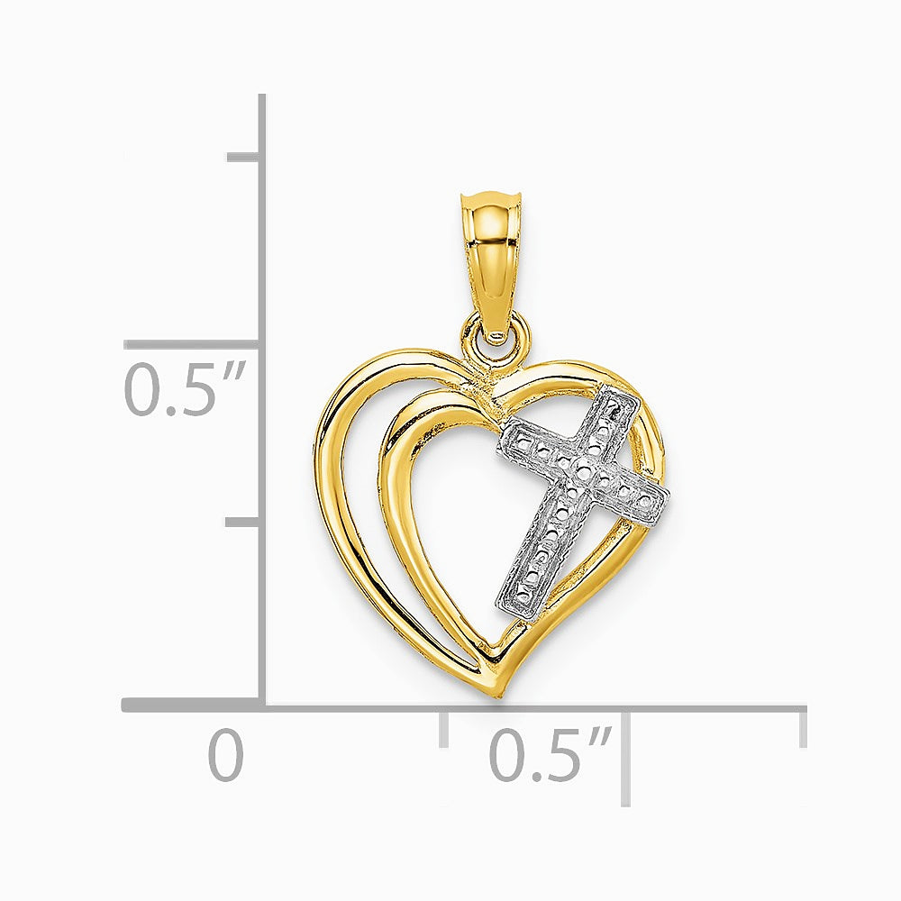 10K / 14K Yellow with Rhodium W/ Rhodium Cross In Heart Charm - Product Photo