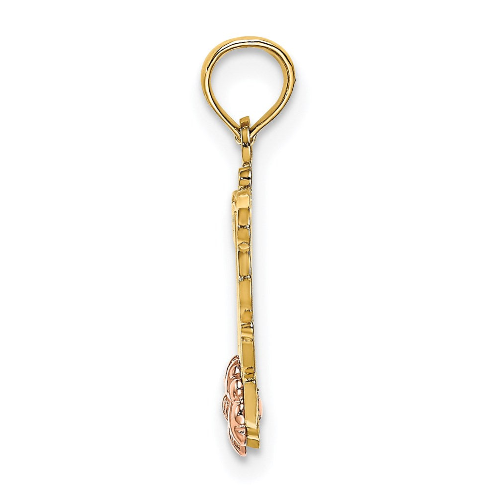 14K Two-Tone MOM Script w/ Flower Charm - Product Photo
