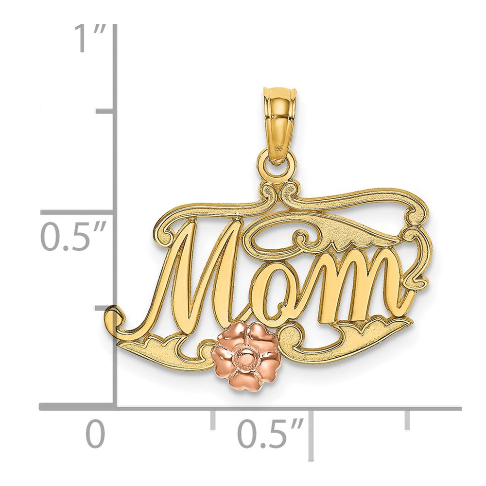 14K Two-Tone MOM Script w/ Flower Charm - Product Photo