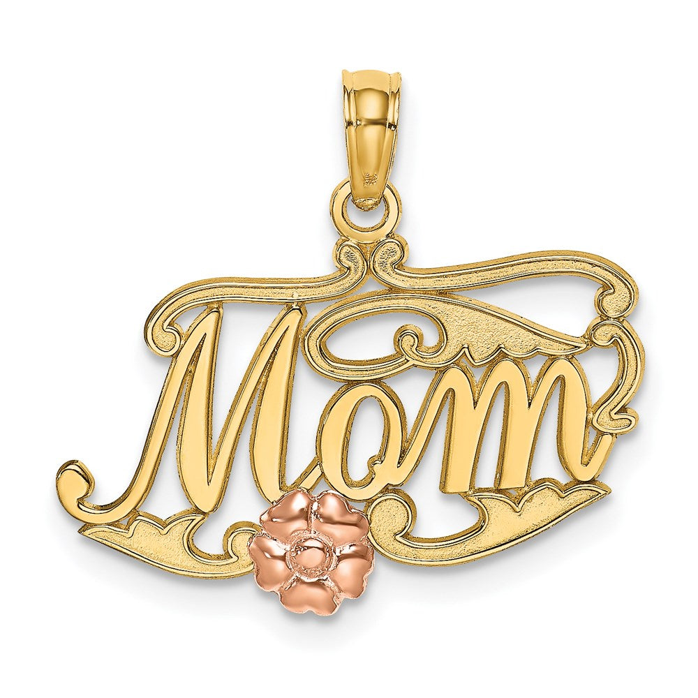 14K Two-Tone MOM Script w/ Flower Charm - Product Photo