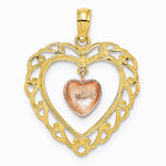 10K / 14K Two-tone Yellow and Rose Gold Polished Dangling Heart In Heart Charm - Product Photo