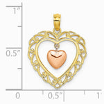 10K / 14K Two-tone Yellow and Rose Gold Polished Dangling Heart In Heart Charm - Product Photo