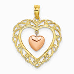 10K / 14K Two-tone Yellow and Rose Gold Polished Dangling Heart In Heart Charm - Product Photo