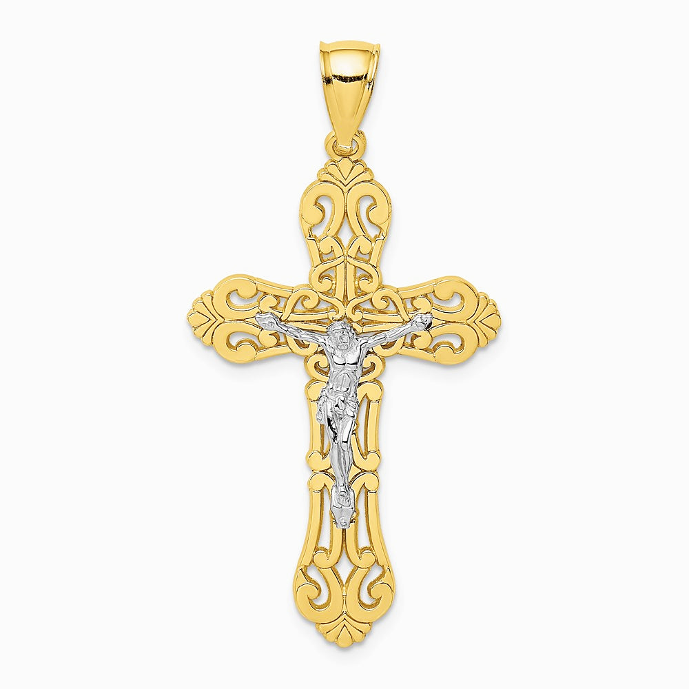 14K Two-tone Crucifix W/ Scrolled Tips Charm