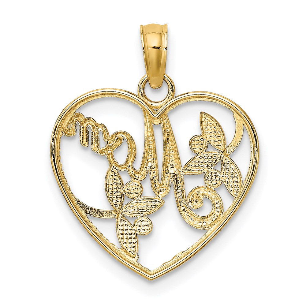 14k w/ Rhodium Textured Heart w/ MOM Charm - Product Photo