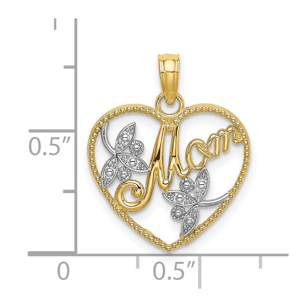 14k w/ Rhodium Textured Heart w/ MOM Charm - Product Photo
