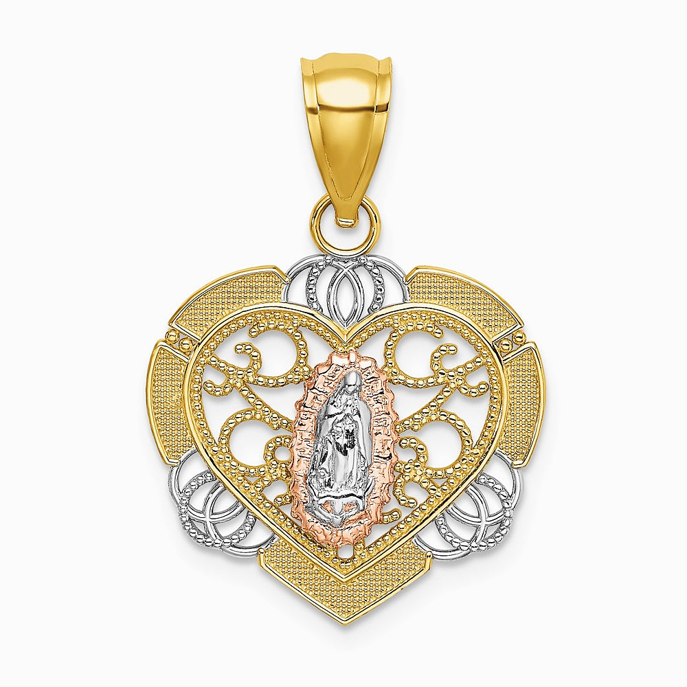 14K Two-tone 14KTwo-tone with White Rhodium Guadalupe In Heart Charm