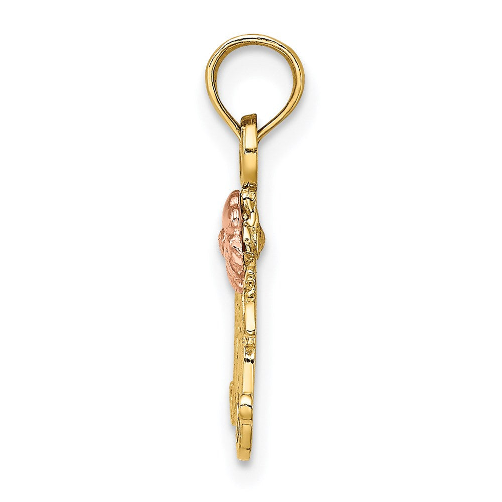14K Two-Tone Textured Scroll w/ Flower MOM Charm - Product Photo