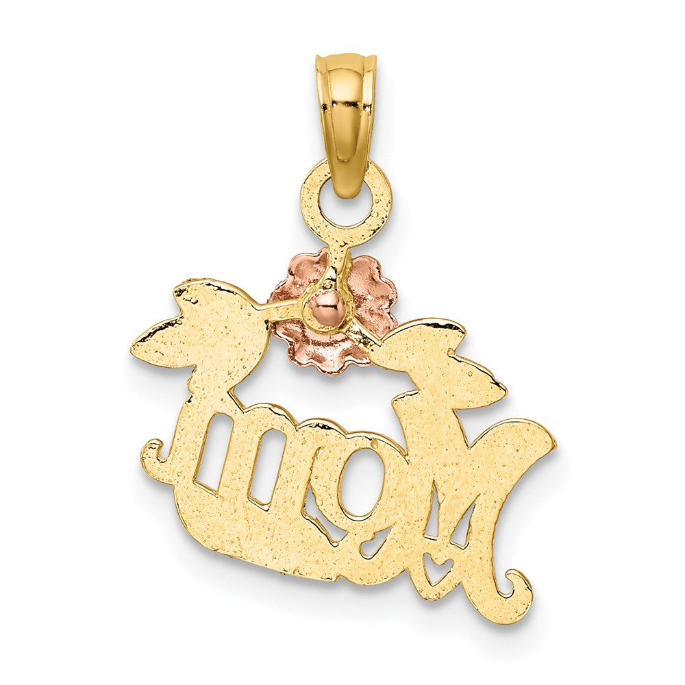 14K Two-Tone Textured Scroll w/ Flower MOM Charm - Product Photo