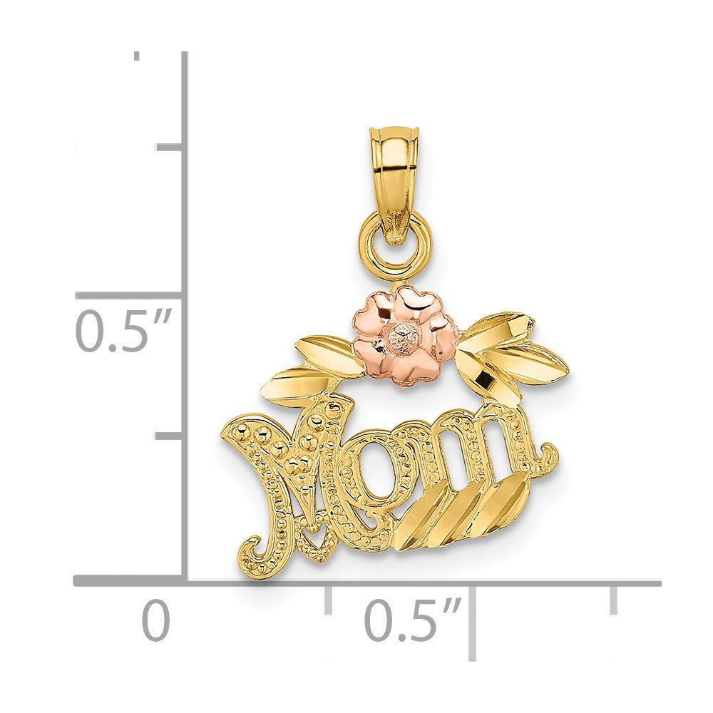 14K Two-Tone Textured Scroll w/ Flower MOM Charm - Product Photo