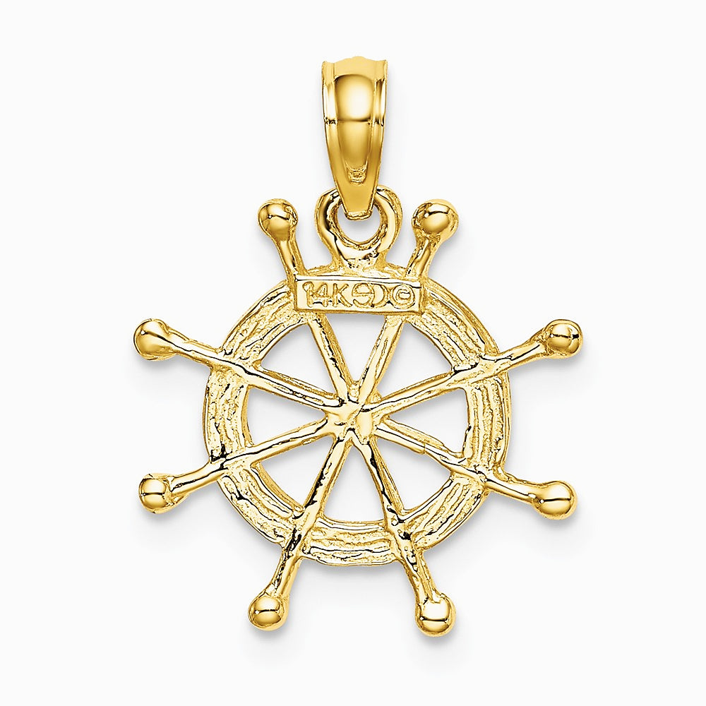 10K / 14K Yellow with Rhodium w/ Rhodium Ships Wheel Pendant - Product Photo