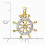 10K / 14K Yellow with Rhodium w/ Rhodium Ships Wheel Pendant - Product Photo