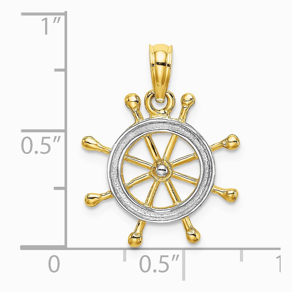 10K / 14K Yellow with Rhodium w/ Rhodium Ships Wheel Pendant - Product Photo