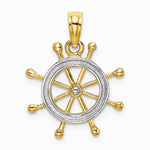 10K / 14K Yellow with Rhodium w/ Rhodium Ships Wheel Pendant - Product Photo