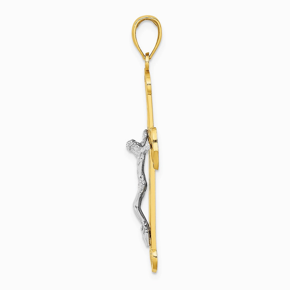 10K / 14K Two-tone Engraved Crucifix Charm - Product Photo