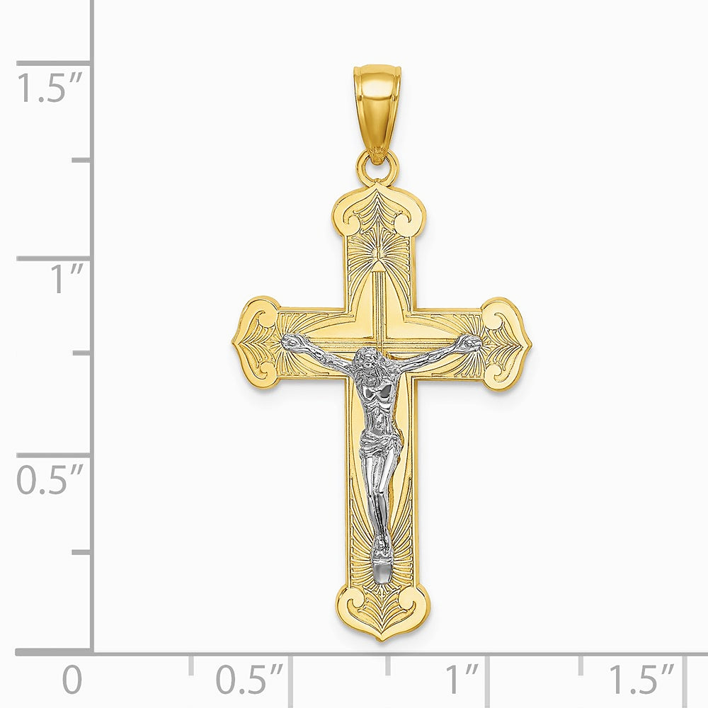 10K / 14K Two-tone Engraved Crucifix Charm - Product Photo