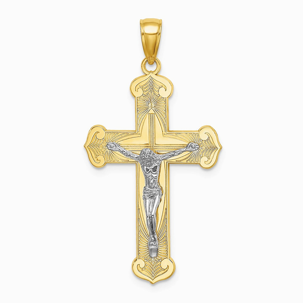 10K / 14K Two-tone Engraved Crucifix Charm - Product Photo