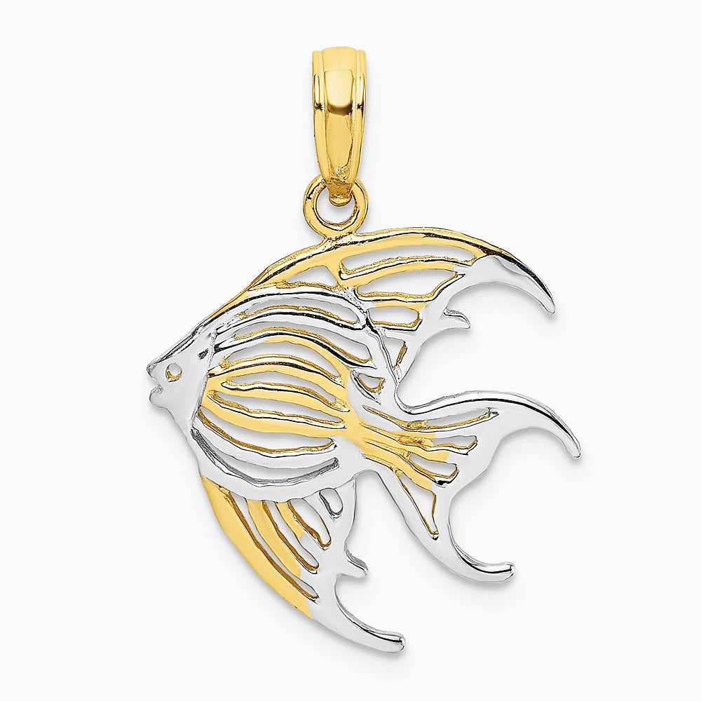 10K / 14K Yellow with Rhodium w/ Rhodium Cut-Out Angelfish Charm - Product Photo