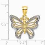 10K / 14K Yellow with Rhodium with Rhodium Butterfly W/ White Beaded Wings Charm - Product Photo