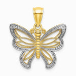 10K / 14K Yellow with Rhodium with Rhodium Butterfly W/ White Beaded Wings Charm - Product Photo