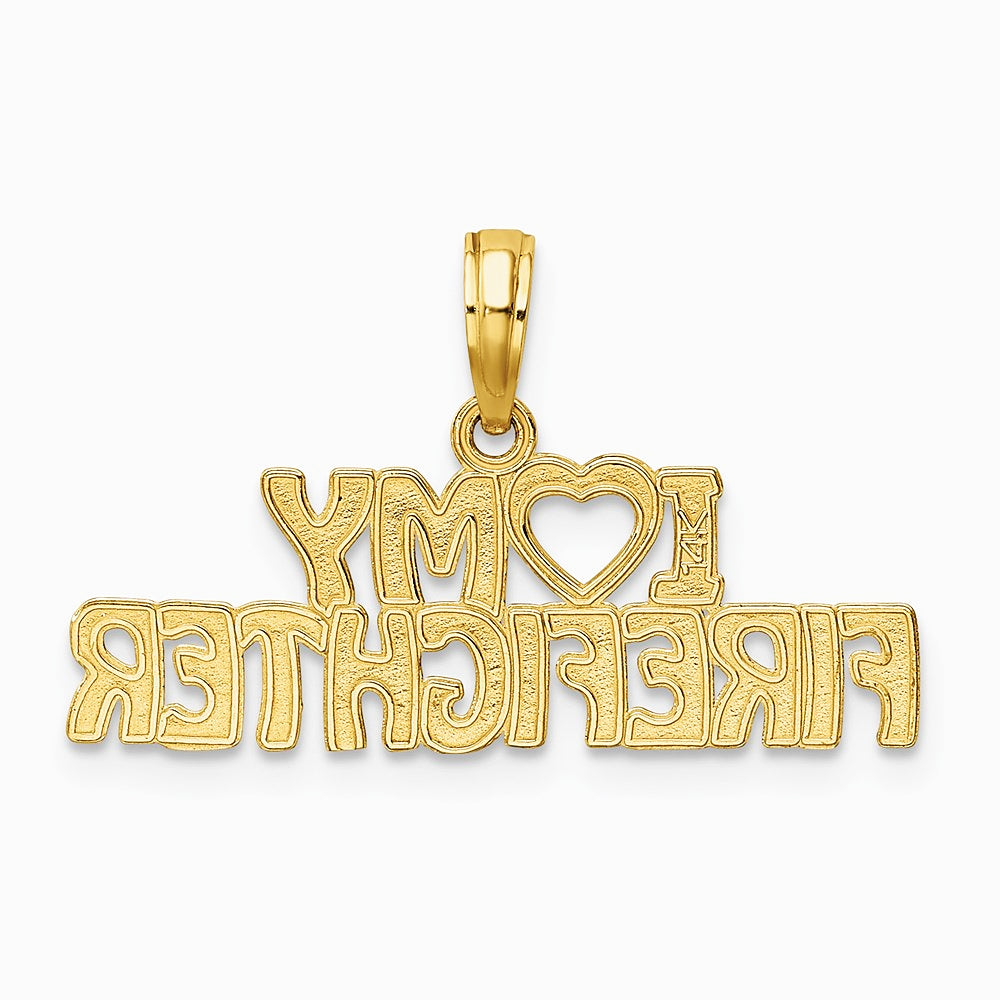 10K / 14K Yellow Gold I LOVE MY FIREFIGHTER Charm - Product Photo