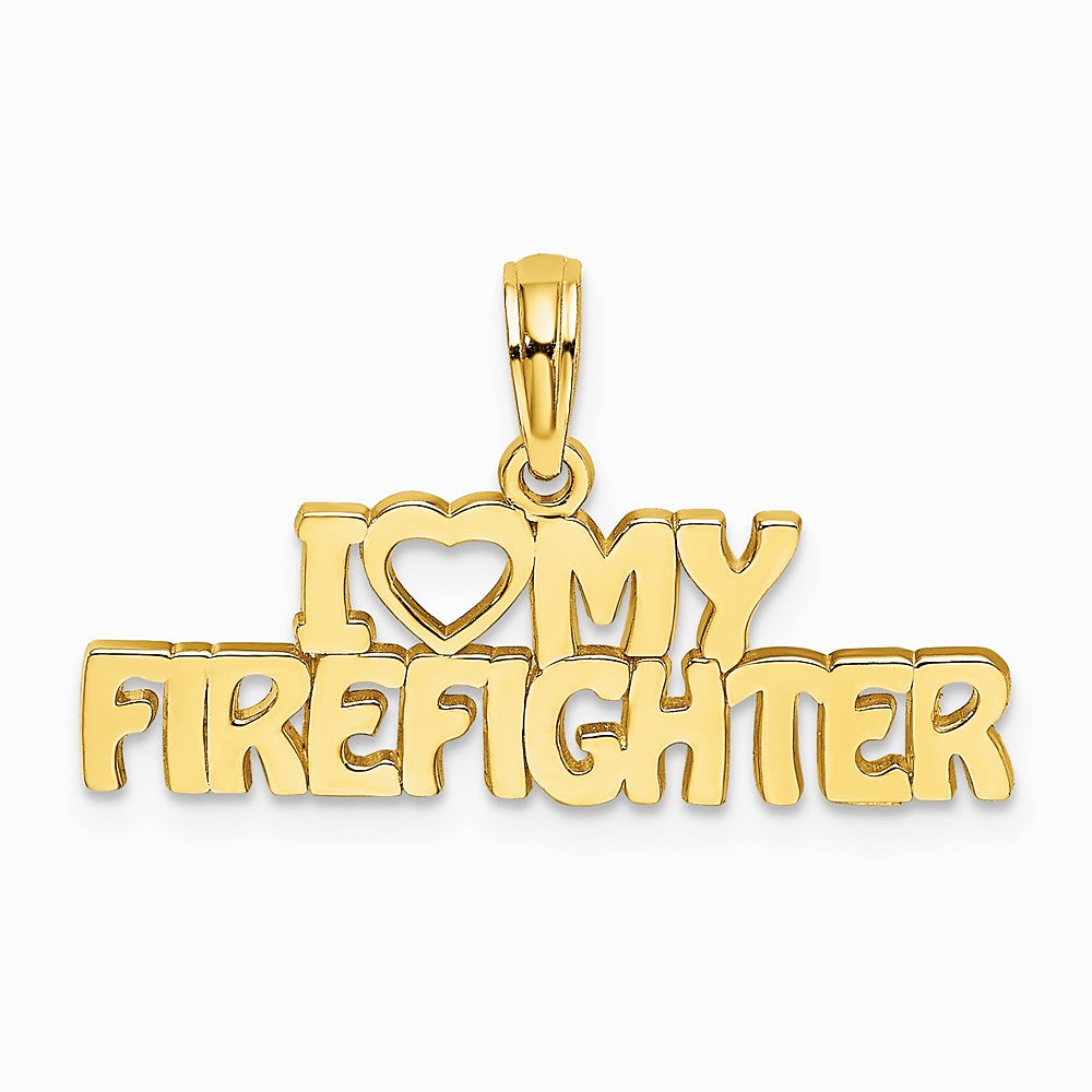 10K / 14K Yellow Gold I LOVE MY FIREFIGHTER Charm - Product Photo