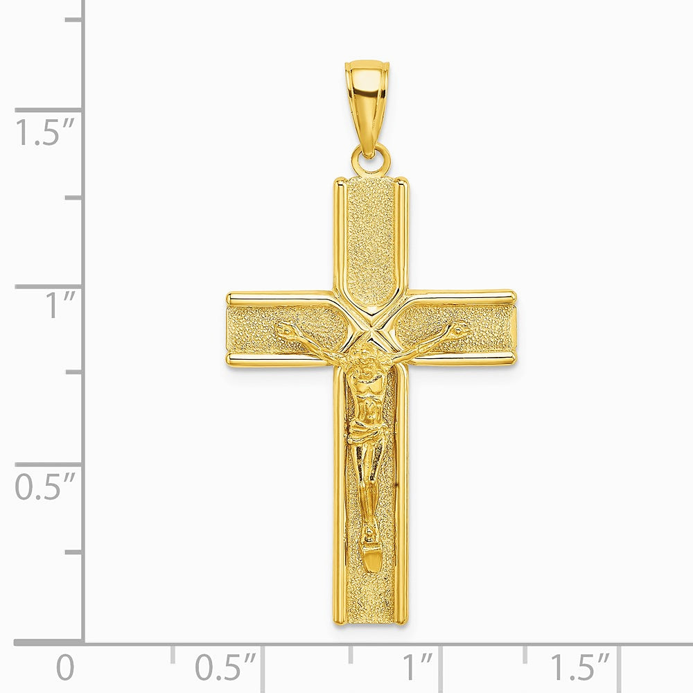 10K / 14K Yellow Gold W/ Satin Finish Crucifix Charm - Product Photo