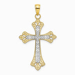 10K / 14K Yellow with Rhodium W/ Rhodium Scalloped Edges Cross Charm - Product Photo