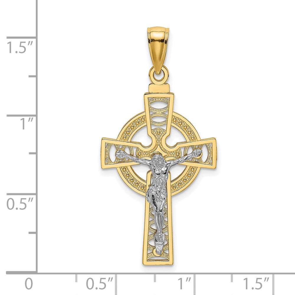 14K Two-tone Celtic Crucifix w/ Eternity Circle Charm - Product Photo