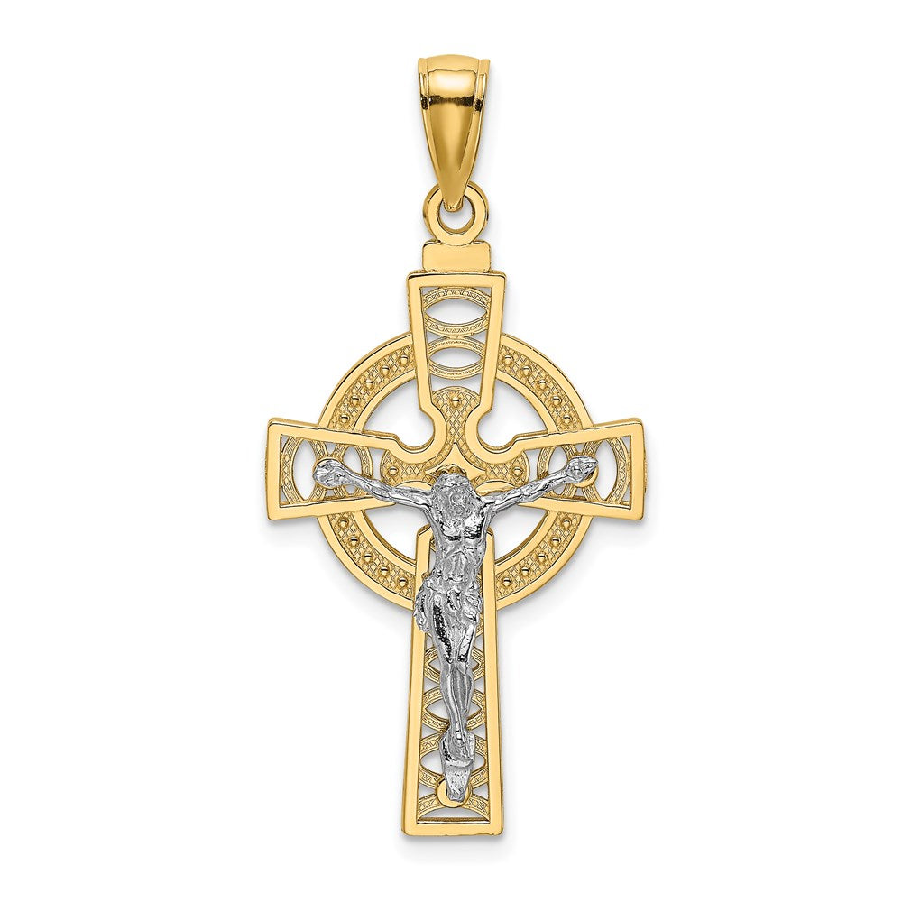 14K Two-tone Celtic Crucifix w/ Eternity Circle Charm - Product Photo