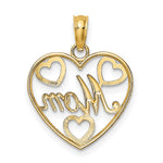 14K Yellow & Rhodium with White Rhodium Textured MOM Heart Charm - Product Photo