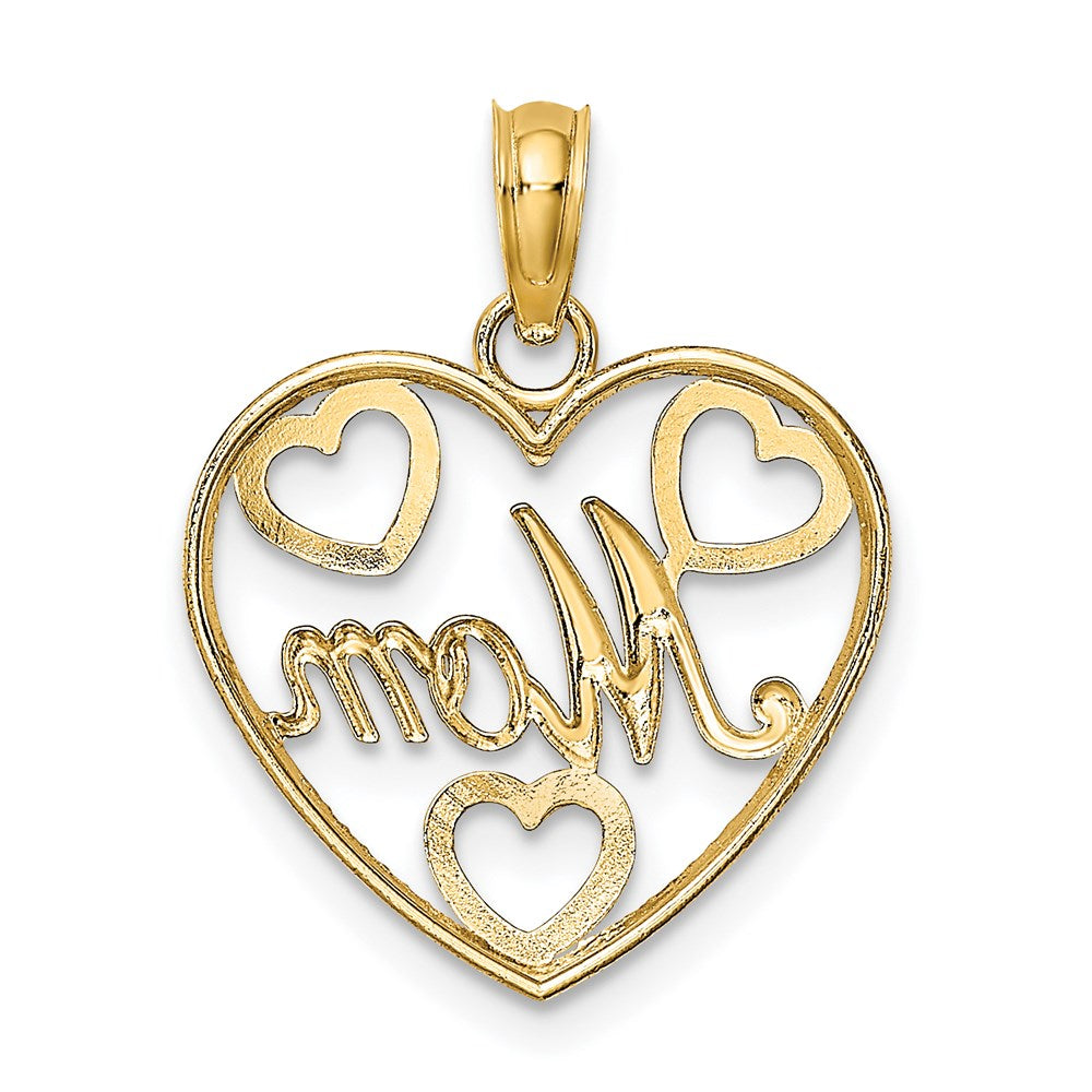 14K Yellow & Rhodium with White Rhodium Textured MOM Heart Charm - Product Photo