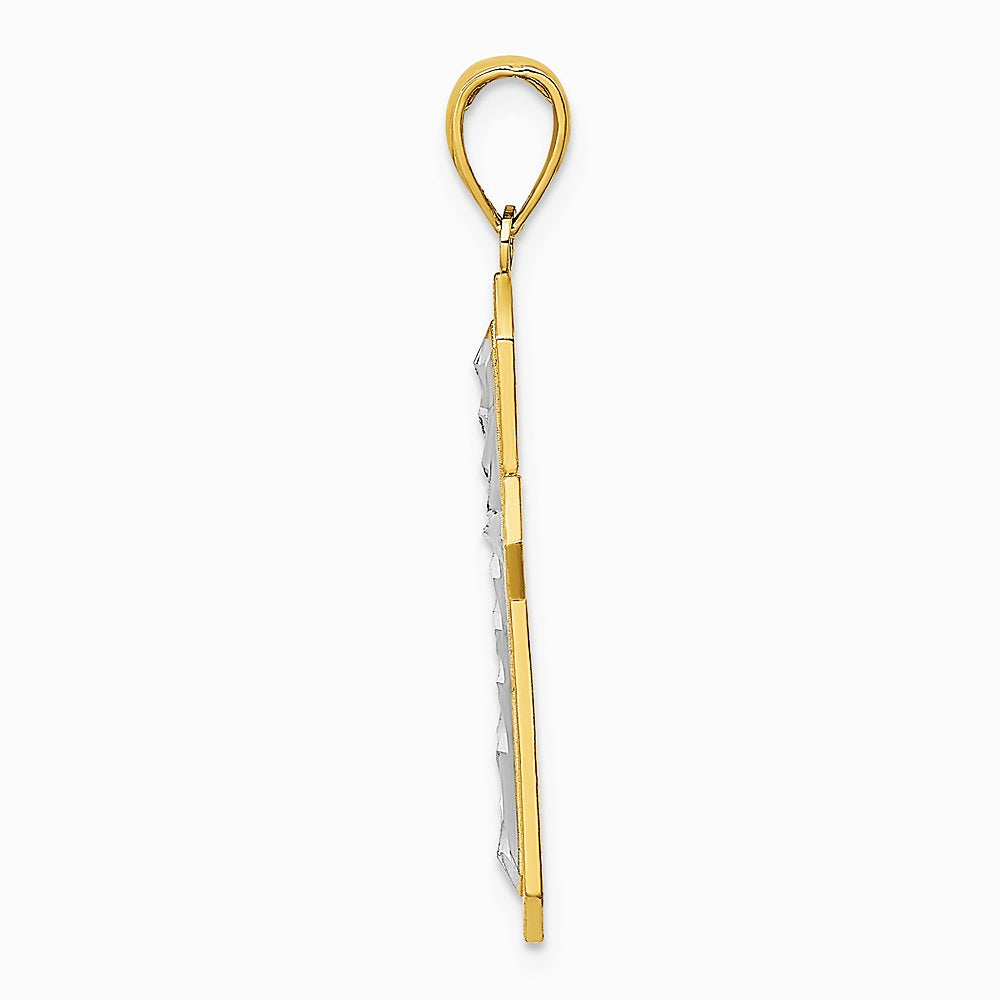 10K / 14K Yellow with Rhodium w/ Rhodium Diamond-Cut Cross Pendant - Product Photo