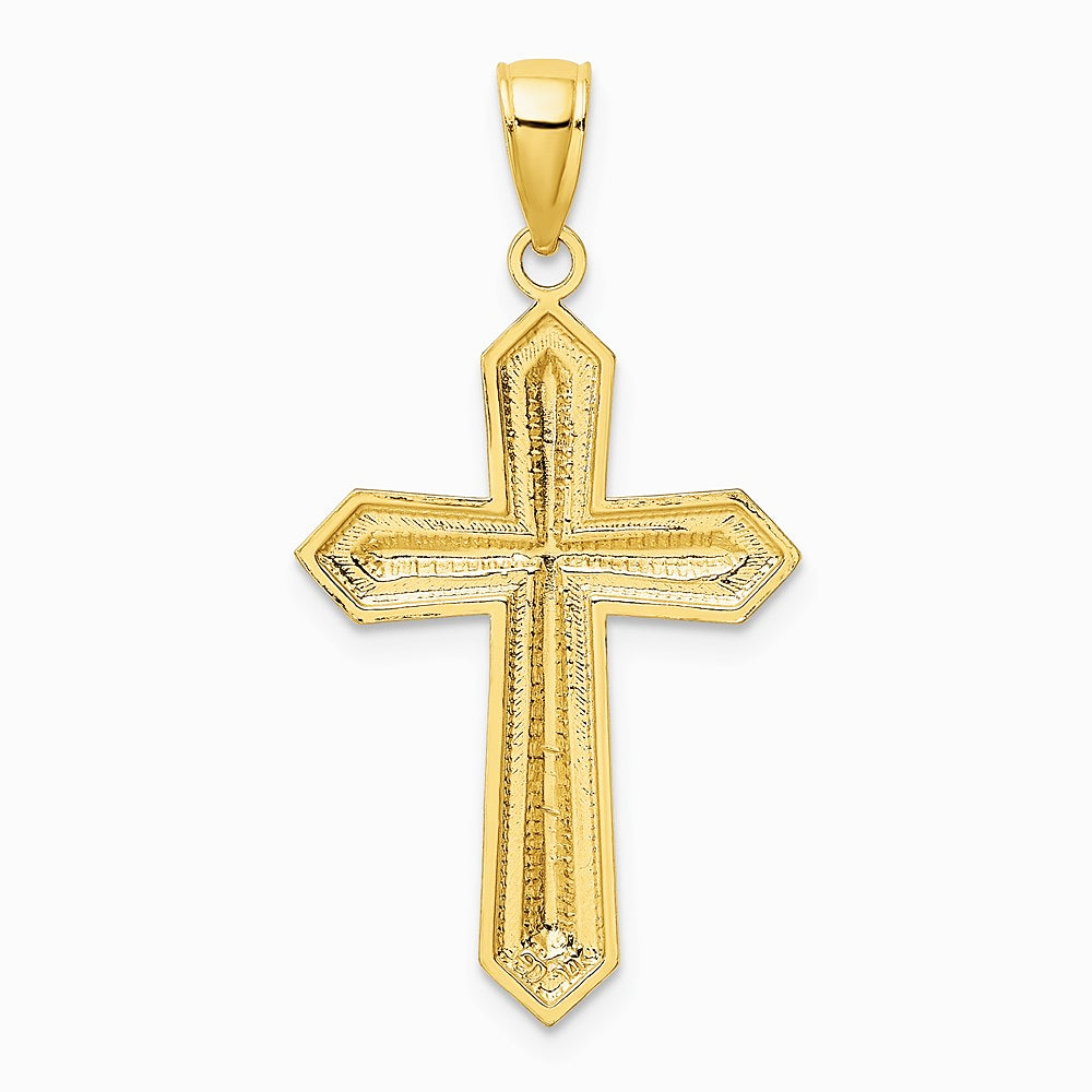 10K / 14K Yellow with Rhodium w/ Rhodium Diamond-Cut Cross Pendant - Product Photo