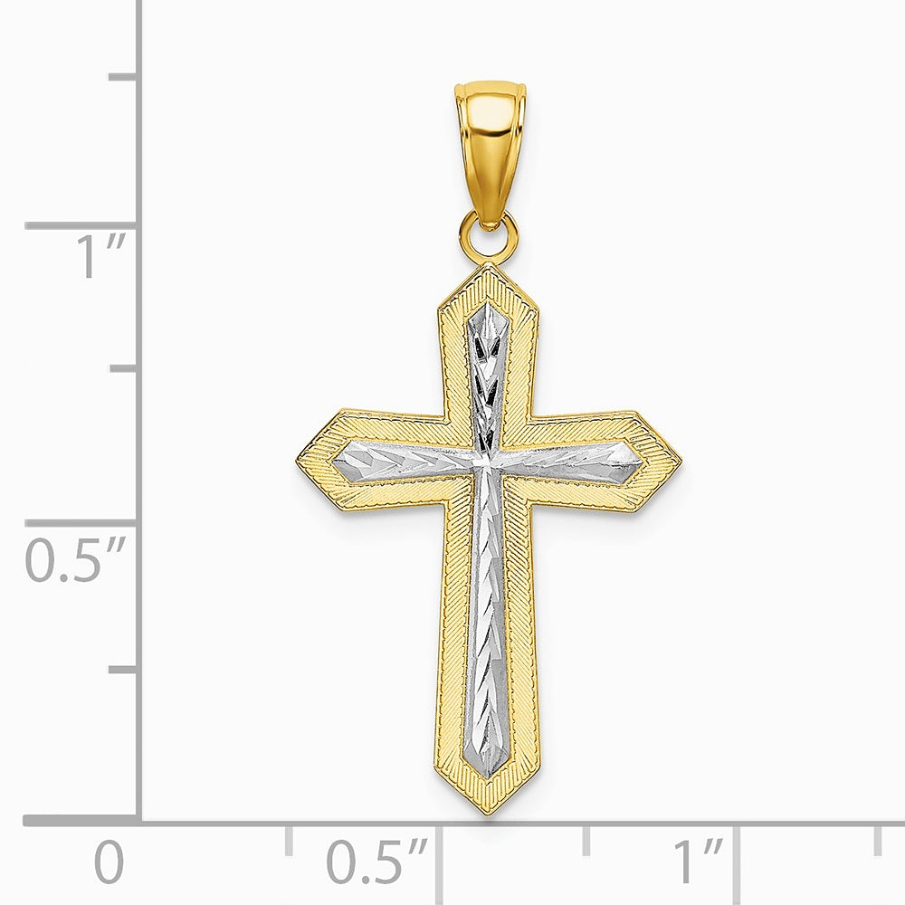 10K / 14K Yellow with Rhodium w/ Rhodium Diamond-Cut Cross Pendant - Product Photo