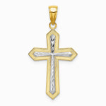 10K / 14K Yellow with Rhodium w/ Rhodium Diamond-Cut Cross Pendant - Product Photo