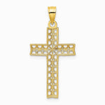 10K / 14K Yellow with Rhodium w/ Rhodium Diamond-Cut Filigree Cross Pendant - Product Photo