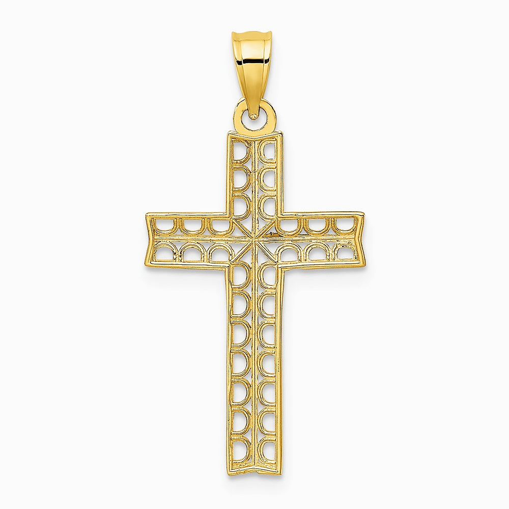 10K / 14K Yellow with Rhodium w/ Rhodium Diamond-Cut Filigree Cross Pendant - Product Photo