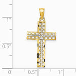 10K / 14K Yellow with Rhodium w/ Rhodium Diamond-Cut Filigree Cross Pendant - Product Photo