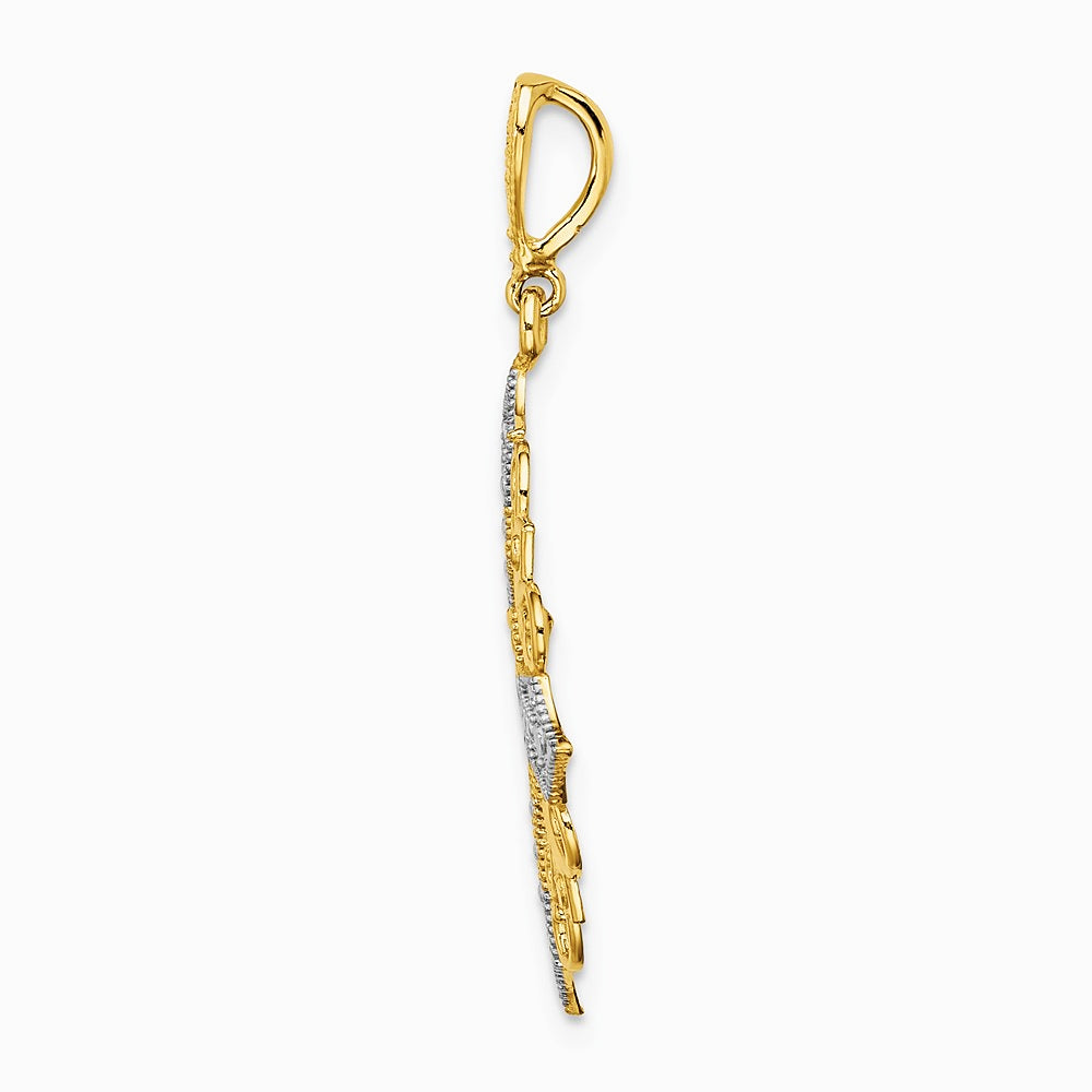 14K Yellow & Rhodium w/ Rhodium Cut-out Cross Medallion Charm - Product Photo