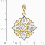 14K Yellow & Rhodium w/ Rhodium Cut-out Cross Medallion Charm - Product Photo