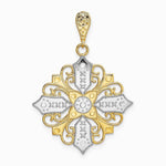 14K Yellow & Rhodium w/ Rhodium Cut-out Cross Medallion Charm - Product Photo