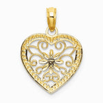 14K Yellow & Rhodium w/ Rhodium Textured Heart Flower Filigree Charm - Product Photo