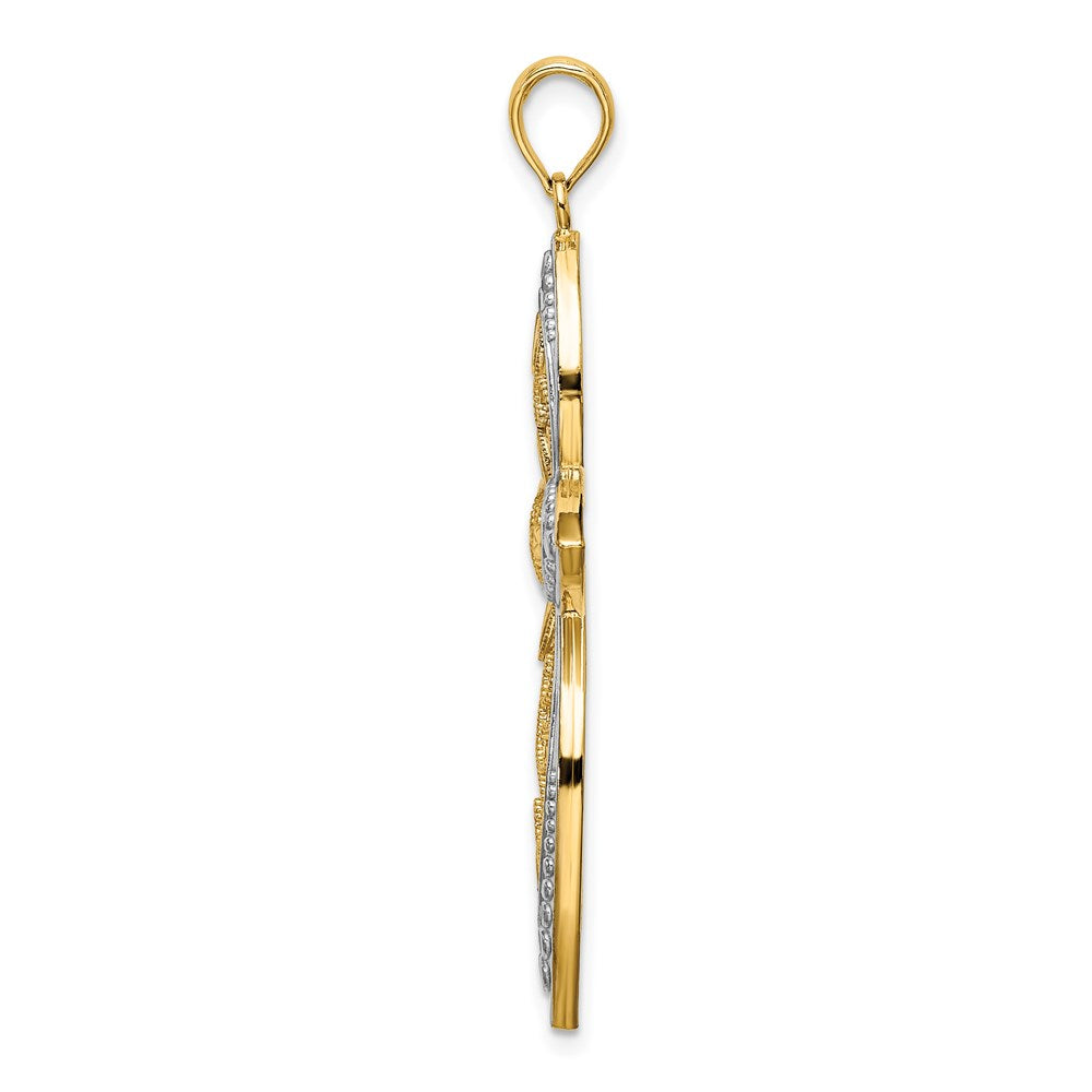14K Yellow & Rhodium W/ Rhodium Beaded Filigree Cross Charm - Product Photo