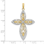 14K Yellow & Rhodium W/ Rhodium Beaded Filigree Cross Charm - Product Photo