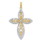 14K Yellow & Rhodium W/ Rhodium Beaded Filigree Cross Charm - Product Photo