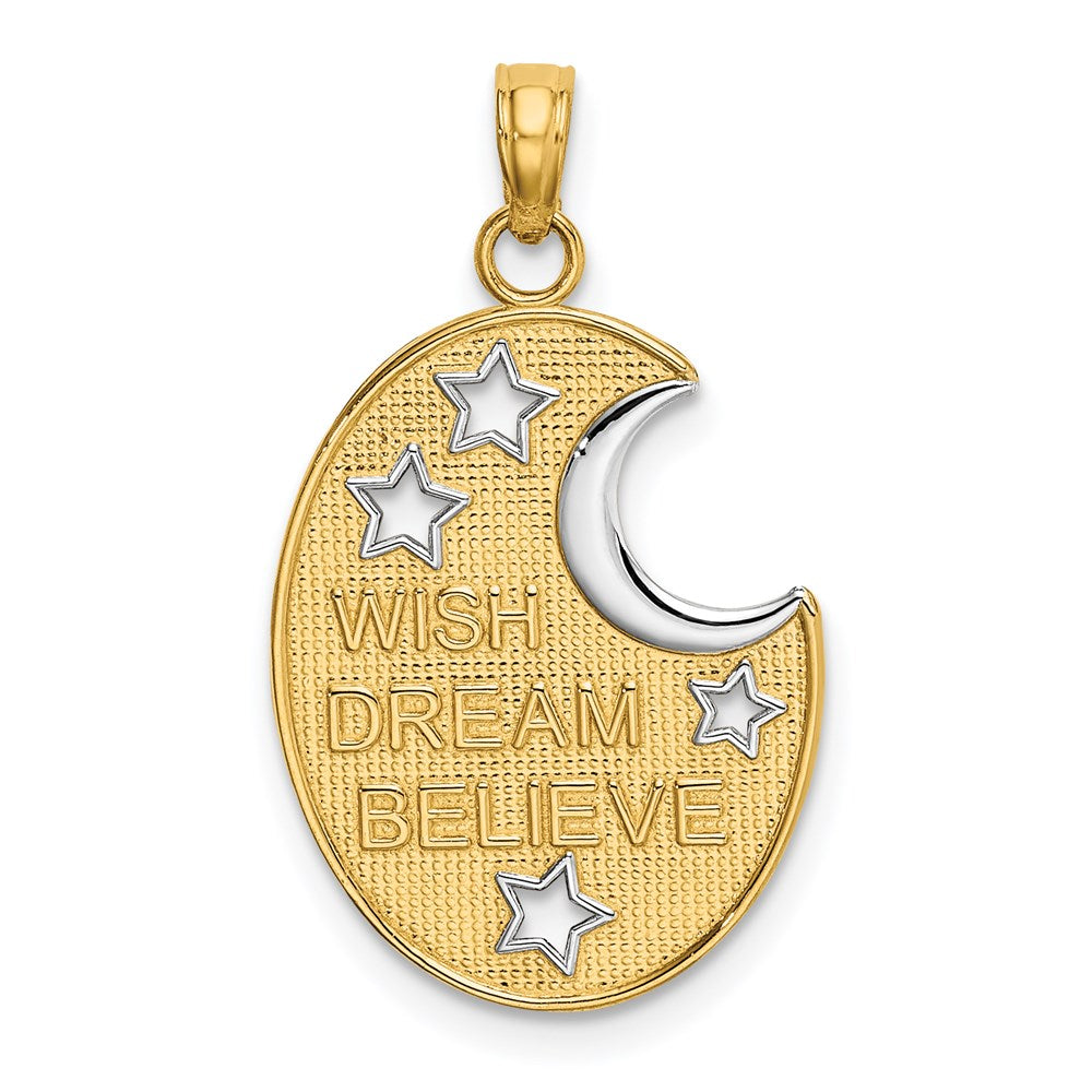14k w/ Rhodium WISH DREAM BELIEVE Moon and Stars Charm - Product Photo