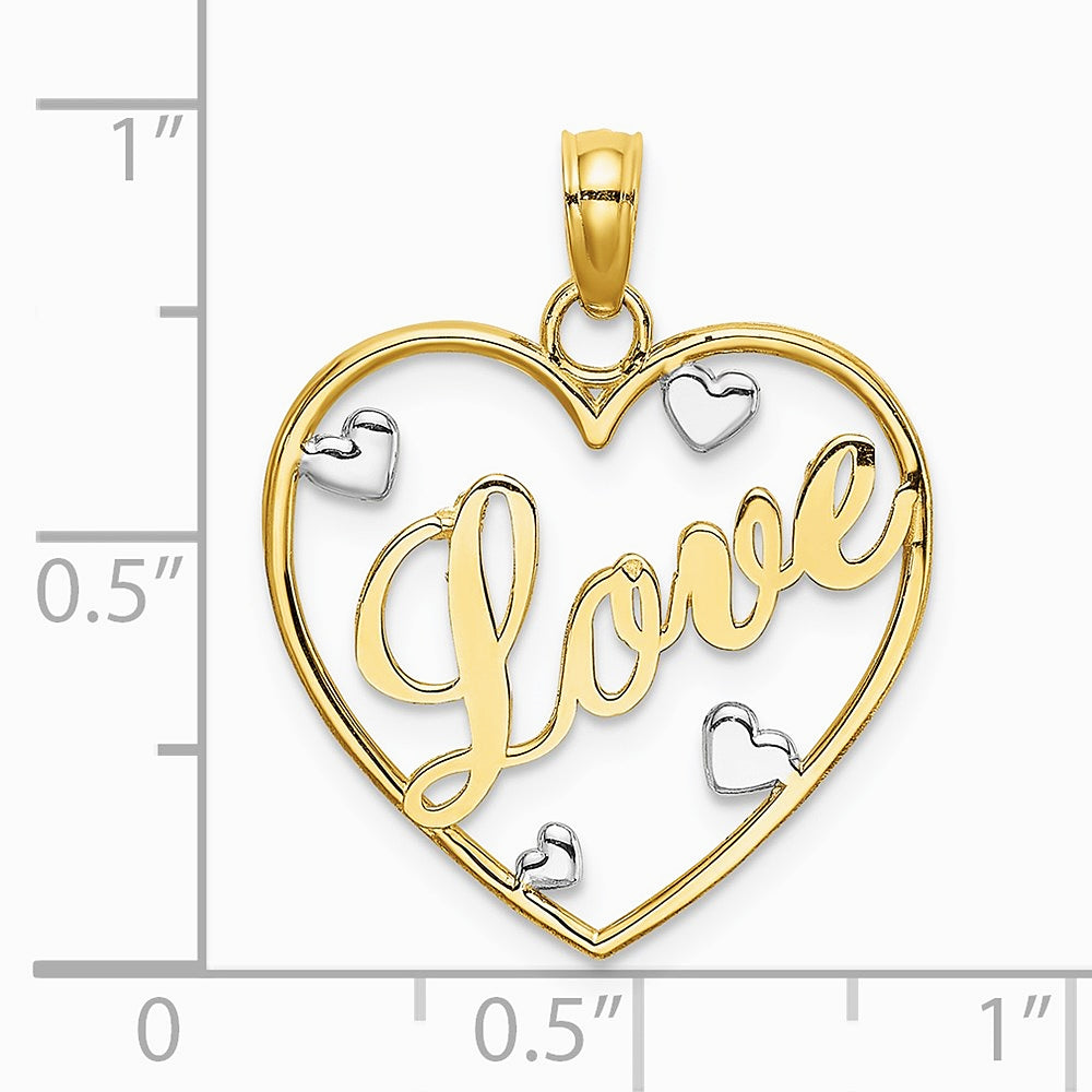 10K / 14K Yellow with Rhodium with Rhodium LOVE with Hearts Pendant - Product Photo