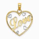 10K / 14K Yellow with Rhodium with Rhodium LOVE with Hearts Pendant - Product Photo